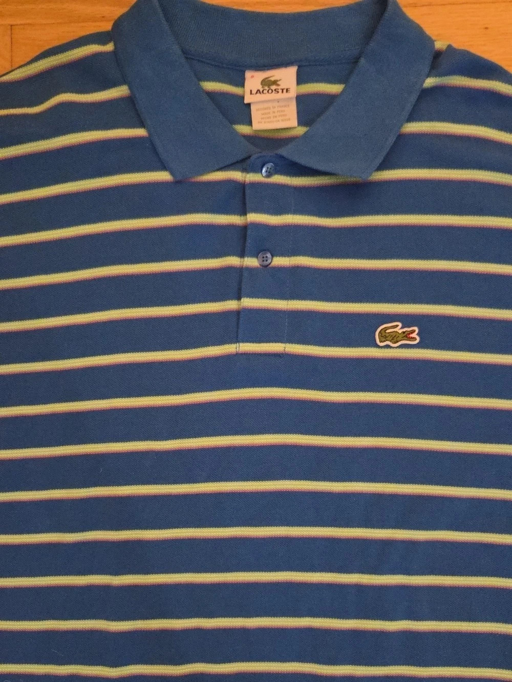 Lacoste Men's Striped Cotton Pique Polo Shirt Blue Lime Green XXXL